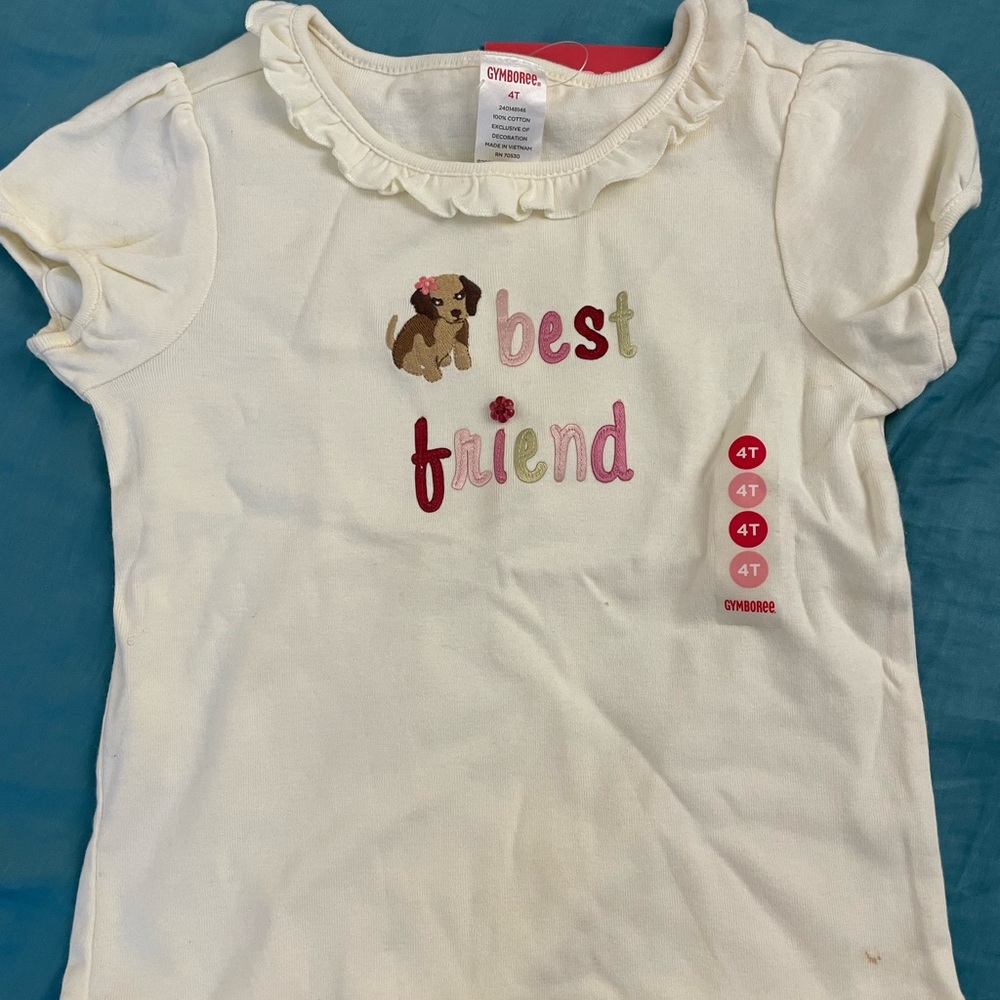 New Gymboree white Puppies Dog Best Friend' Kids T-Shirt cotton Top Size 4T NWT